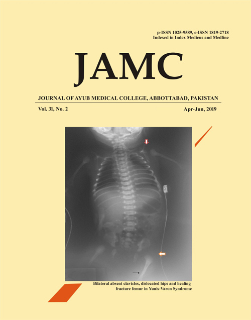 					View Vol. 31 No. 2 (2019): JOURNAL OF AYUB MEDICAL COLLEGE, ABBOTTABAD
				