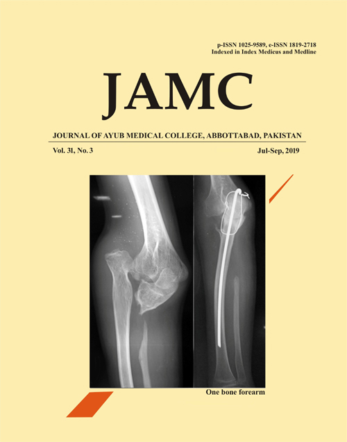 					View Vol. 31 No. 3 (2019): JOURNAL OF AYUB MEDICAL COLLEGE, ABBOTTABAD
				