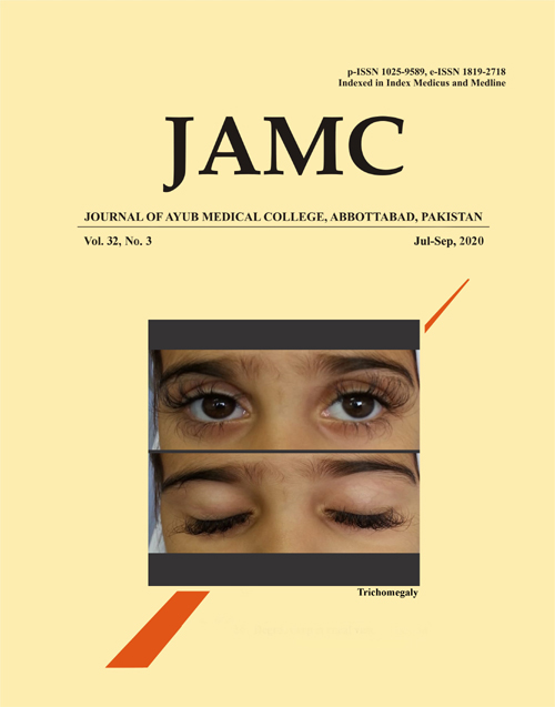 					View Vol. 32 No. 3 (2020): JOURNAL OF AYUB MEDICAL COLLEGE, ABBOTTABAD
				
