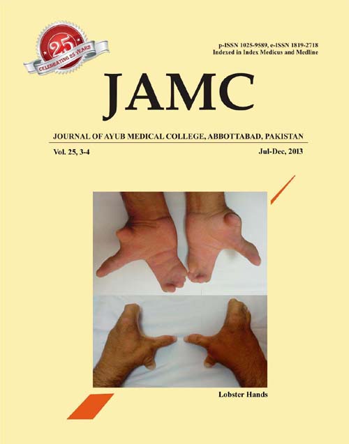 					View Vol. 25 No. 3-4 (2013): JOURNAL OF AYUB MEDICAL COLLEGE, ABBOTTABAD
				