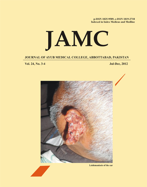 					View Vol. 24 No. 3-4 (2012): JOURNAL OF AYUB MEDICAL COLLEGE, ABBOTTABAD
				