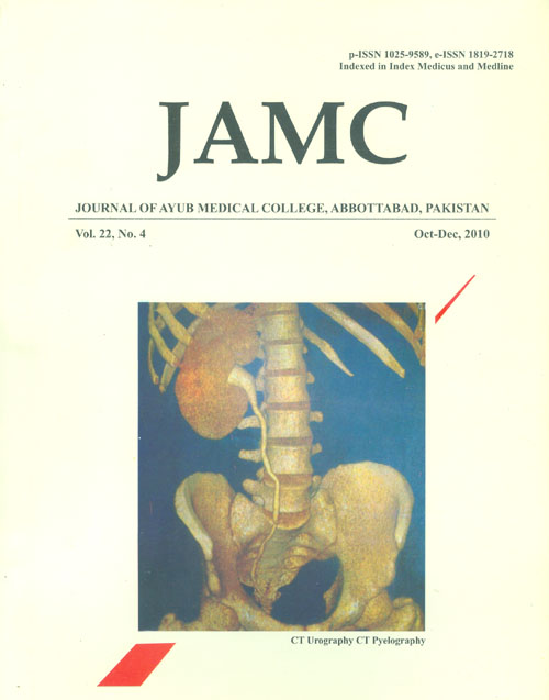 					View Vol. 22 No. 4 (2010): JOURNAL OF AYUB MEDICAL COLLEGE, ABBOTTABAD
				