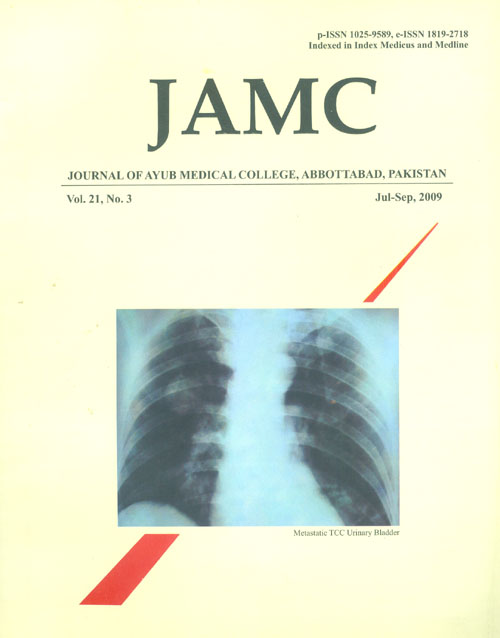 					View Vol. 21 No. 3 (2009): JOURNAL OF AYUB MEDICAL COLLEGE, ABBOTTABAD
				