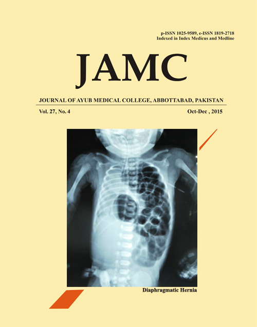 					View Vol. 27 No. 4 (2015): Journal of Ayub Medical College, Abbottabad
				
