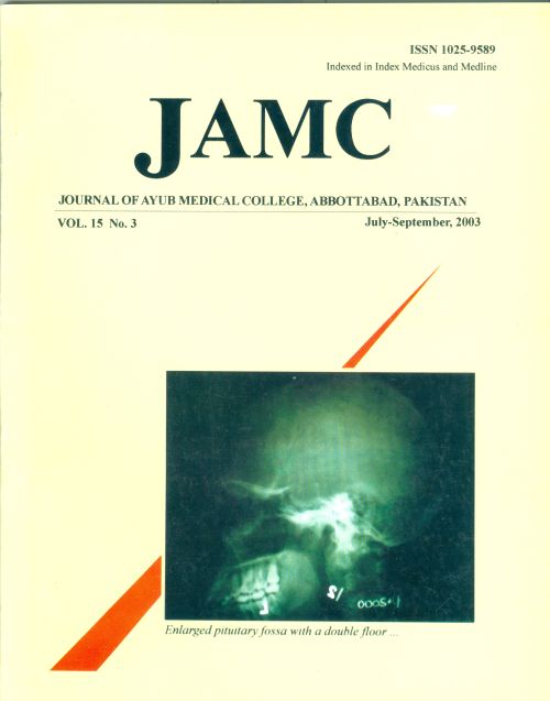 					View Vol. 15 No. 3 (2003): JOURNAL OF AYUB MEDICAL COLLEGE, ABBOTTABAD
				