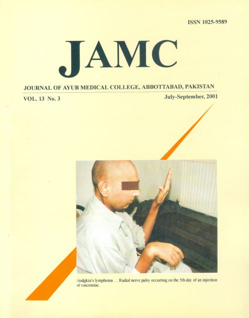 					View Vol. 13 No. 3 (2001): JOURNAL OF AYUB MEDICAL COLLEGE, ABBOTTABAD
				