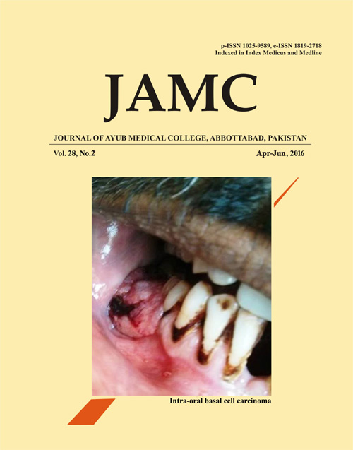 					View Vol. 28 No. 2 (2016): JOURNAL OF AYUB MEDICAL COLLEGE, ABBOTTABAD
				