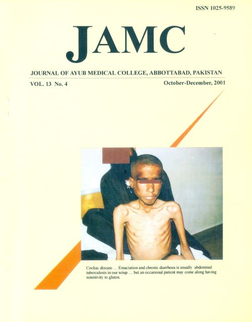 					View Vol. 13 No. 4 (2001): JOURNAL OF AYUB MEDICAL COLLEGE, ABBOTTABAD
				