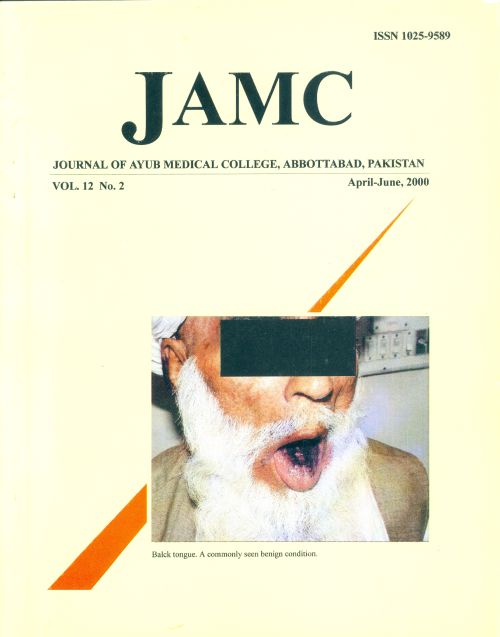 					View Vol. 12 No. 2 (2000): JOURNAL OF AYUB MEDICAL COLLEGE, ABBOTTABAD
				