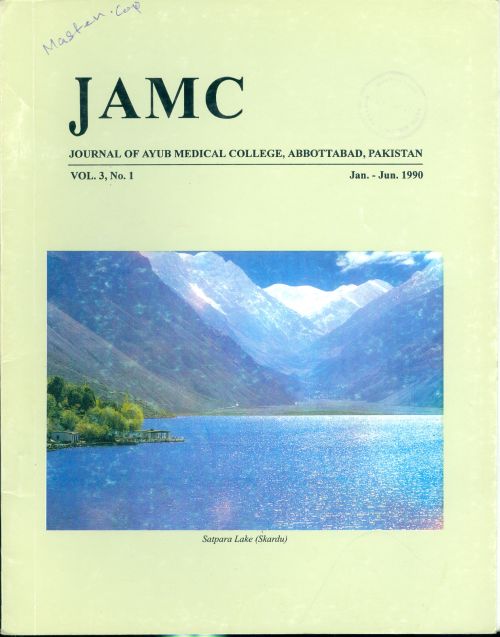 					View Vol. 3 No. 2 (1990): JOURNAL OF AYUB MEDICAL COLLEGE, ABBOTTABAD
				