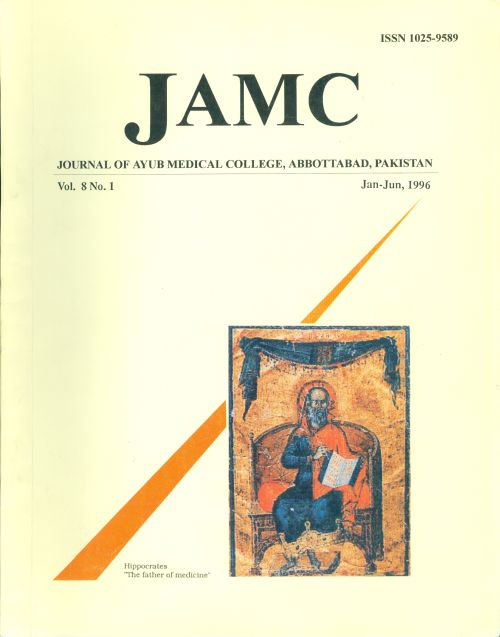 					View Vol. 8 No. 1 (1996): JOURNAL OF AYUB MEDICAL COLLEGE, ABBOTTABAD
				