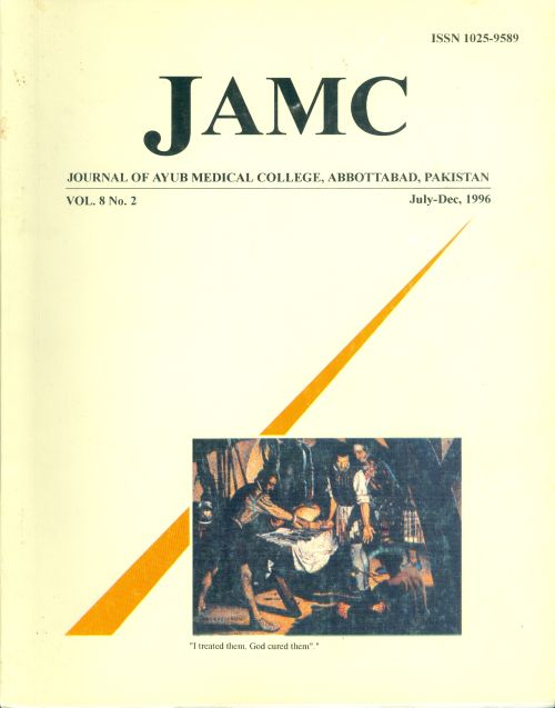 					View Vol. 8 No. 2 (1996): JOURNAL OF AYUB MEDICAL COLLEGE, ABBOTTABAD
				