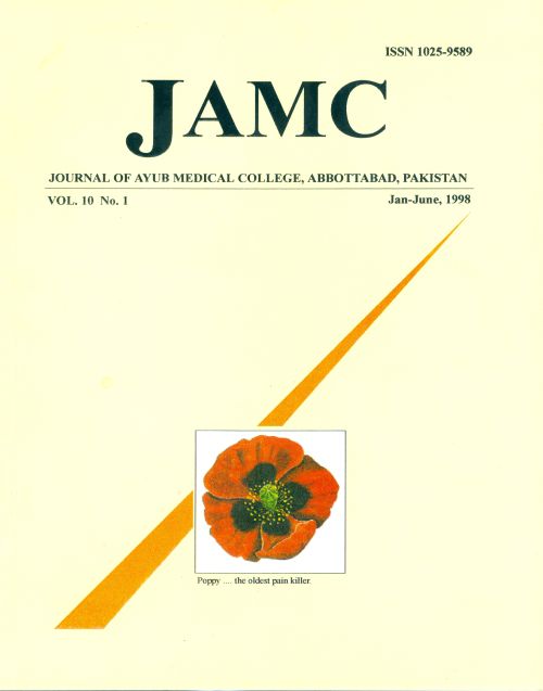 					View Vol. 10 No. 1 (1998): JOURNAL OF AYUB MEDICAL COLLEGE, ABBOTTABAD
				
