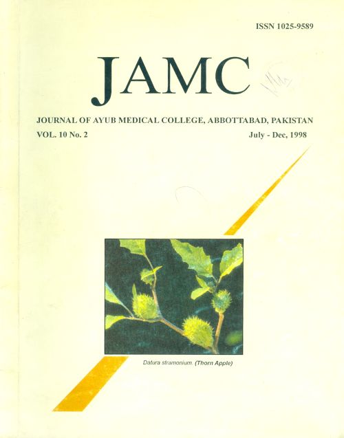 					View Vol. 10 No. 2 (1998): JOURNAL OF AYUB MEDICAL COLLEGE, ABBOTTABAD
				