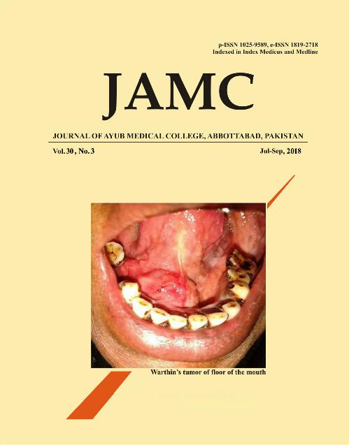 					View Vol. 30 No. 3 (2018): JOURNAL OF AYUB MEDICAL COLLEGE, ABBOTTABAD
				