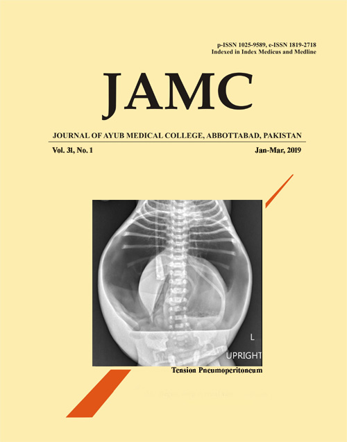 					View Vol. 31 No. 1 (2019): JOURNAL OF AYUB MEDICAL COLLEGE, ABBOTTABAD
				